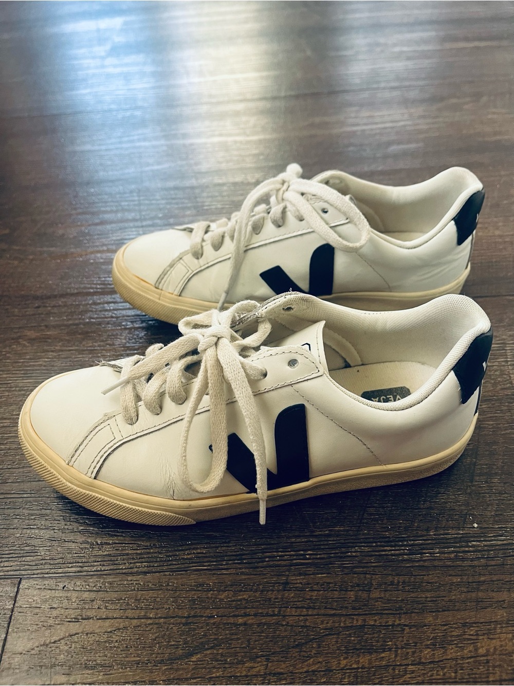 Veja White Leather Sneakers with Black V Logo